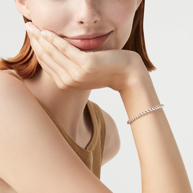 Miabella 925 Sterling Silver Italian Handmade 4mm Bead Ball Strand Chain Bracelet for Women, Made in Italy (7.50 Inches) - Image 2
